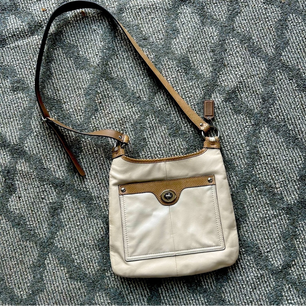 Coach Cream and Tan Leather Crossbody Bag